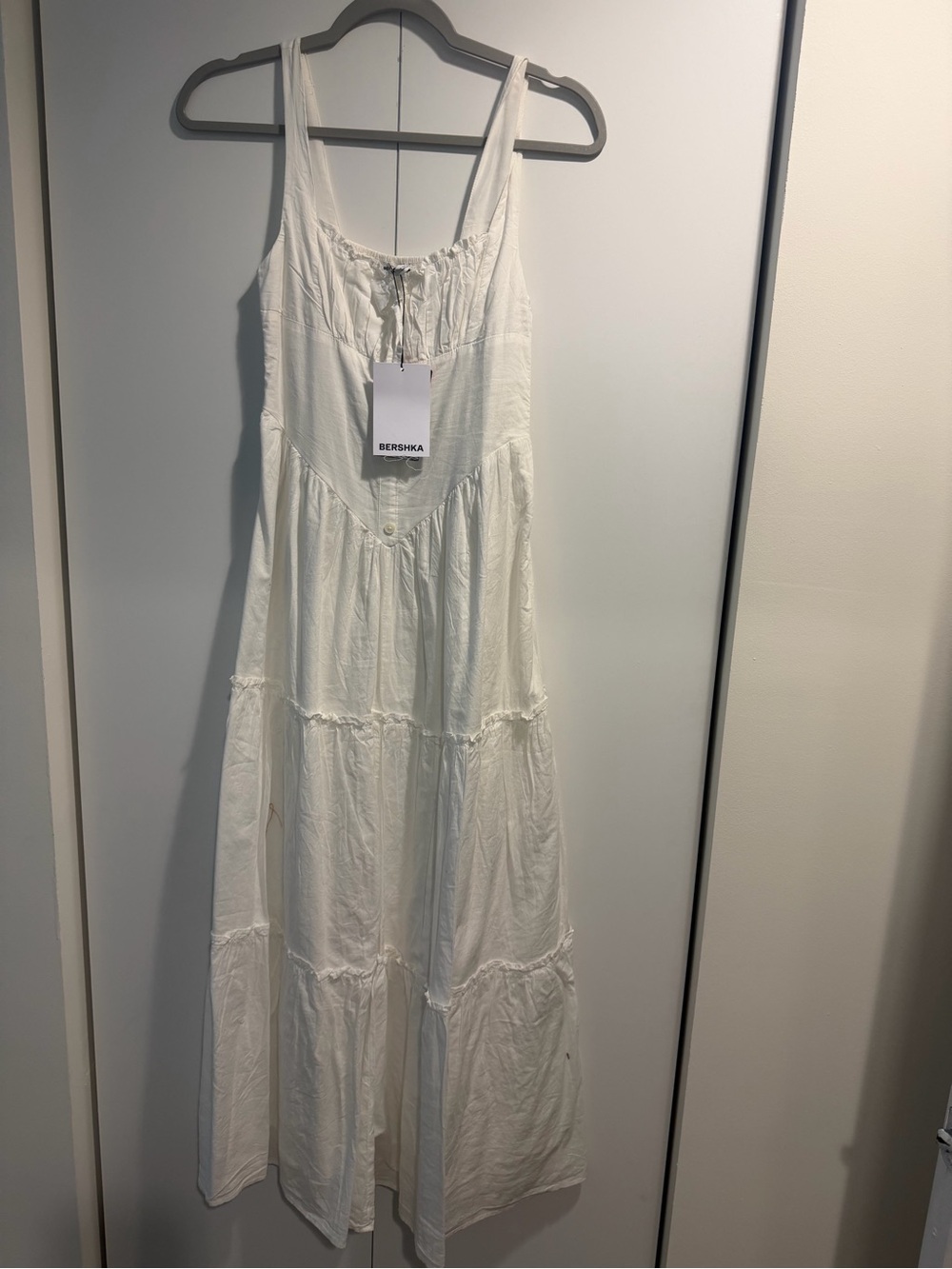 Bershka White Tiered Maxi Dress with Scoop Neck